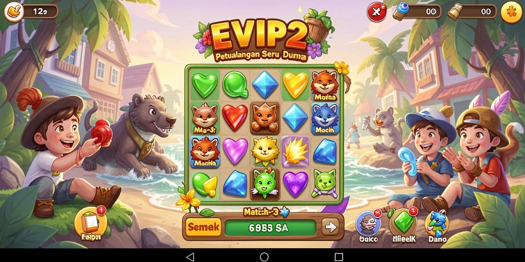 Screenshot gameplay EVIP2 menampilkan aksi seru dalam Match-3.