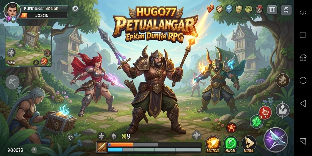 Screenshot HUGO77 menampilkan karakter beraksi dalam pertempuran RPG yang seru.