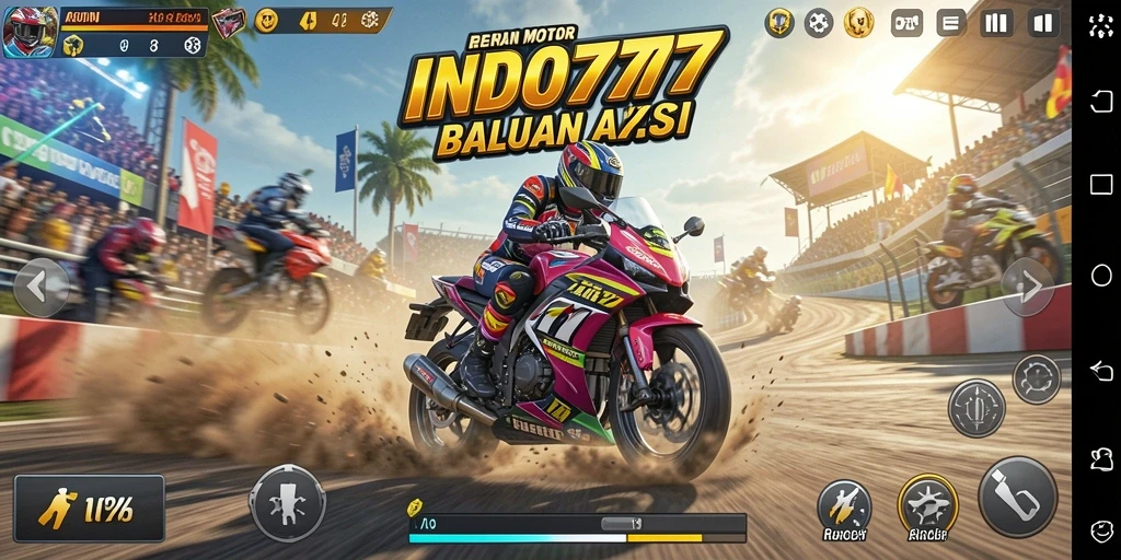 Screenshot gameplay INDO777 menunjukkan balapan motor yang menegangkan.