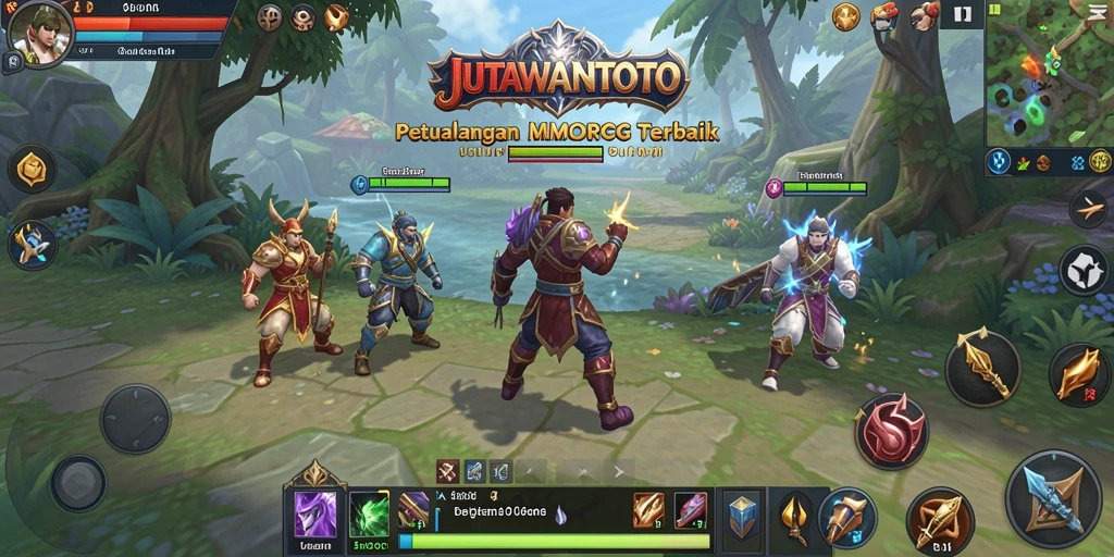 Screenshot gameplay JUTAWANTOTO menampilkan aksi pertempuran seru di dunia MMORPG.
