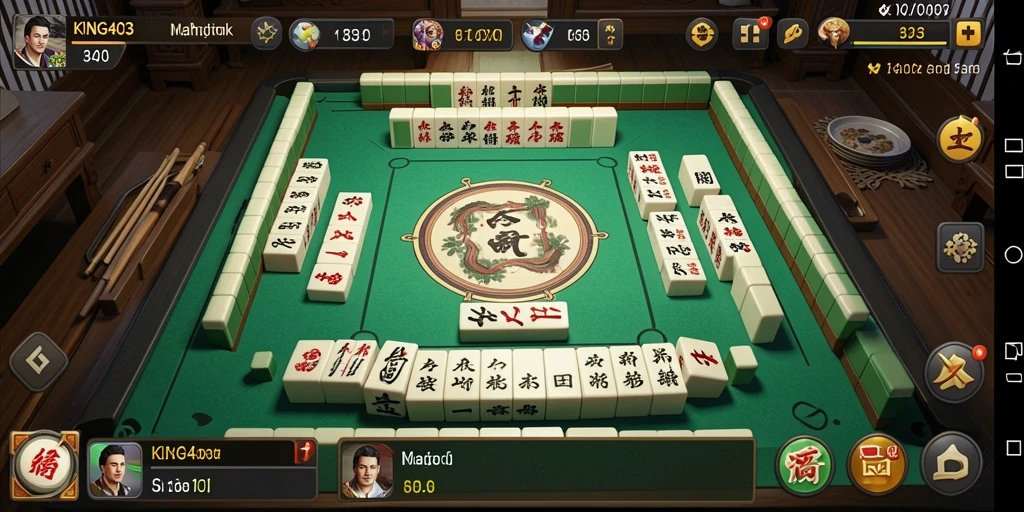Screenshot KING403 menampilkan serunya permainan Mahjong di perangkat mobile.