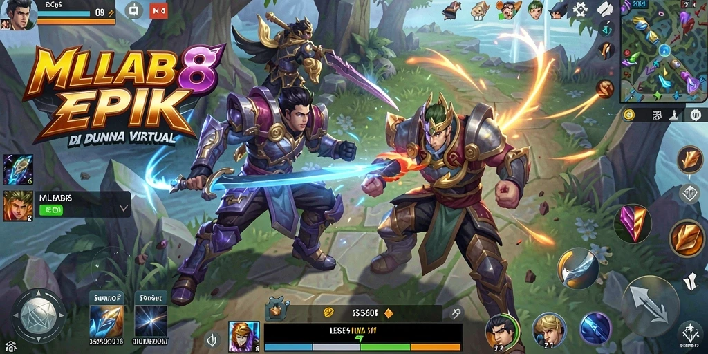 Screenshot gameplay MLBB8 yang menunjukkan pertarungan seru antar karakter.