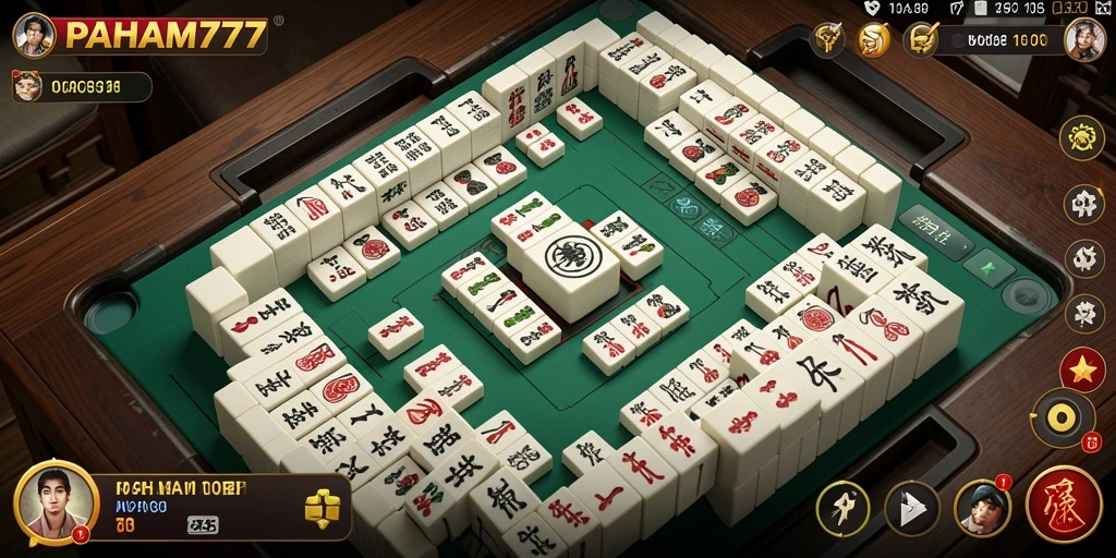 Tampilan gameplay menarik dari PAHAM777 dengan desain Mahjong yang menawan.